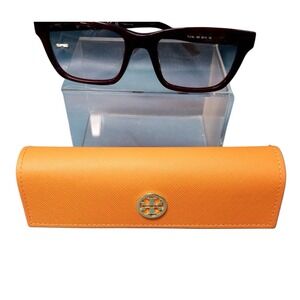 Tory Burch Bright Orange Eyewear Case with Gold Logo